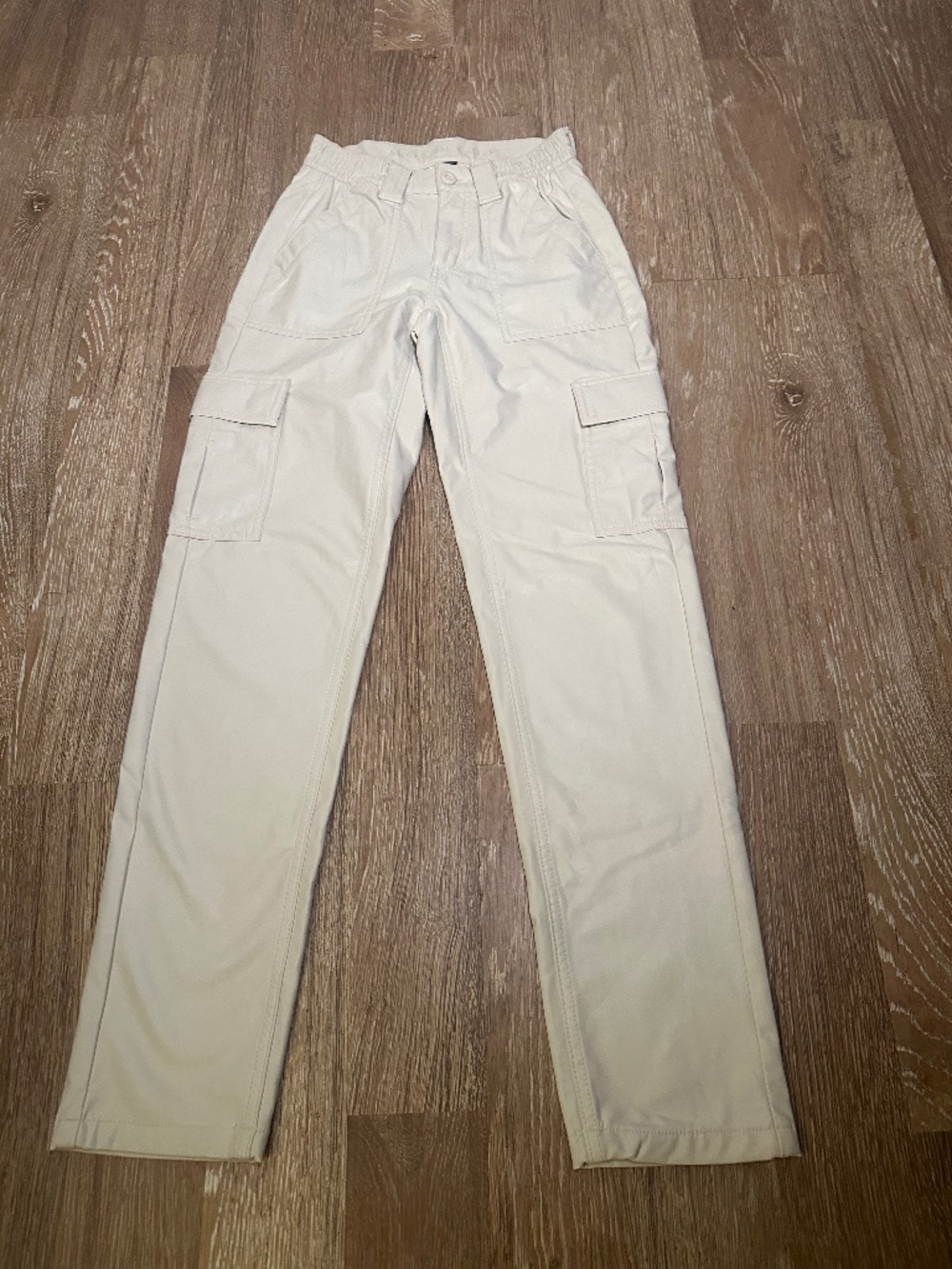 American Eagle Faux Leather Cargo Pants Womens 00 Cream Stretch Streetwear